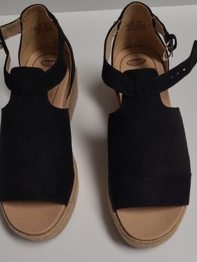 Dr. Scholl's Black Suede Espadrille Wedge Sandals with Brie Ankle Strap  Size 8W